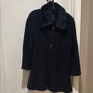 Elegant Black Fur Collar Coat